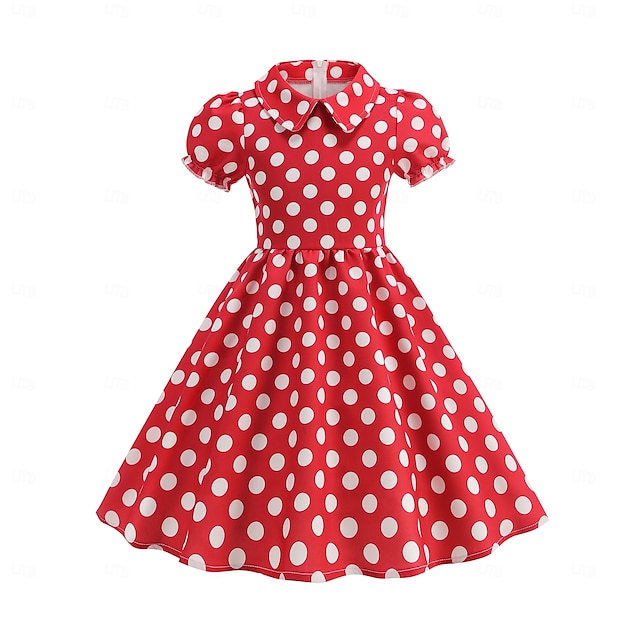  Retro / vintage Femtiotal Klänningar Swing klänning Prickiga Flickor Karnival Maskerad Dagliga kläder Möhippa Barn Klänning Hemkomstklänningar