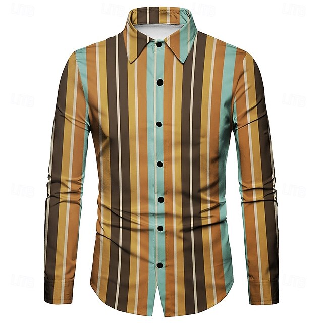 Retro Vintage 1970s Shirt Aloha Shirt Hippie Striped Ethnic Fancy Dress Men's Masquerade Party Daily Wear Pride Parade Adults' Shirt4