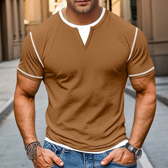  Herre Skjorte T-skjorte med V-hals Kortermet skjorte Kortermet V-hals Sommer Vår Helfarge Lapper Daglig Fritid Gate stil falske to stykker utendørs Gate Avslappet Lyseblå Lysegrønn Mørkegrå Topp