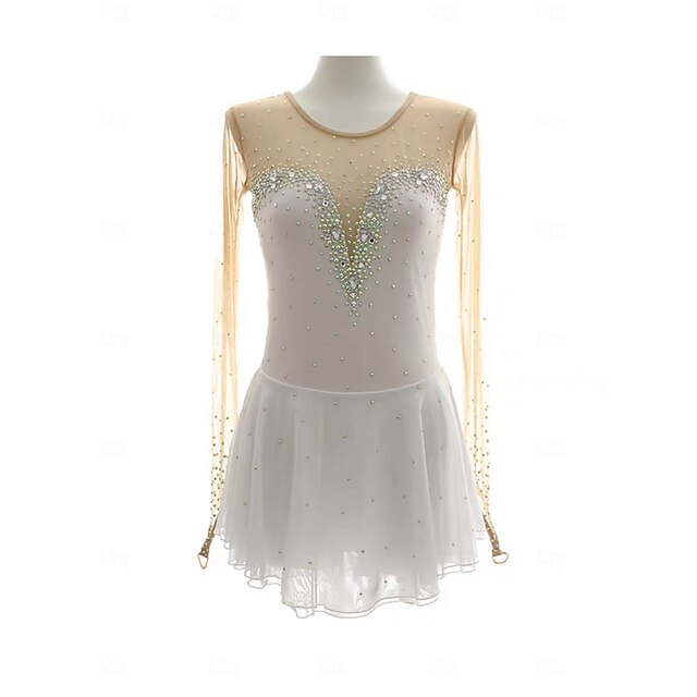 white and gold figure skating dress NAKOKOU Rhinestone Draped Ice – Adult Skating Costume With Chest Pad Competitive Ice Skating Dress Adult Sizes birthday-capsule-1408