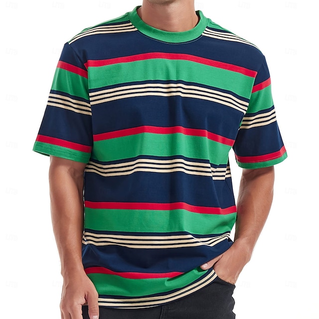  Men's Tee Tee Top Short Sleeve Crewneck Spring &  Fall Stripes Fashion Designer Color Block Vacation Street Going out Black Dark Gray Green Top Tee for Men