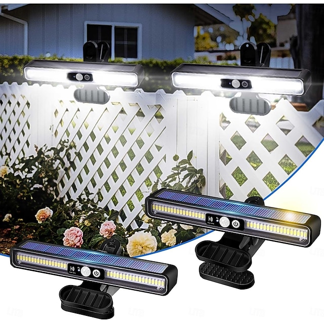  LED Street Lights Clip On Solar Motion Lights Outdoor Waterproof Solar Fence Lights Outdoor with 3 Lighting Modes 36 LED Portable Security Light for Fence Gutter Backyard Garage Camping (2Pcs 1PC)