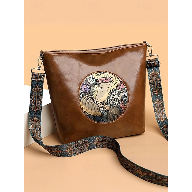  dámská vintage taška přes rameno s embosovaným slonem – crossbody kabelka z umělé kůže s nastavitelným popruhem, běžné cestování a každodenní kabelka