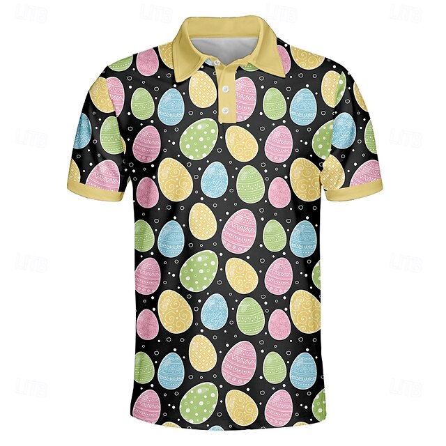Easter Men's Easter Eggs Polo Short Sleeve Polo Shirts Collared Shirts Casual Outdoor Daily Wear Festival Outfit 3D Print Summer Spring Fall Yellow4