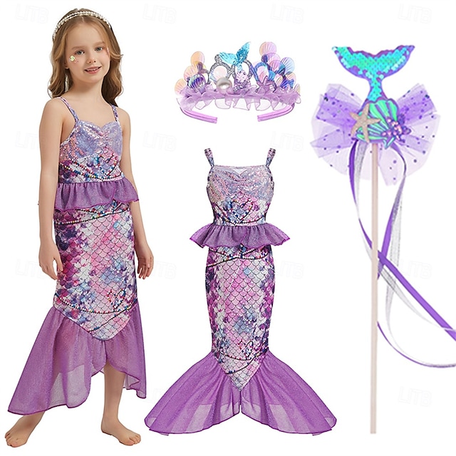  The Little Mermaid Little Mermaid Princess Mermaid Dress Theme Party Costume Cosplay Movie Cosplay for Girls' Kid's Carnival Masquerade Party Holiday