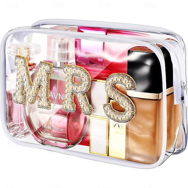  enterrement de vie de jeune fille élégante mariée et Mme strass perle lettre pvc trousse de maquillage ensemble pour les mariages