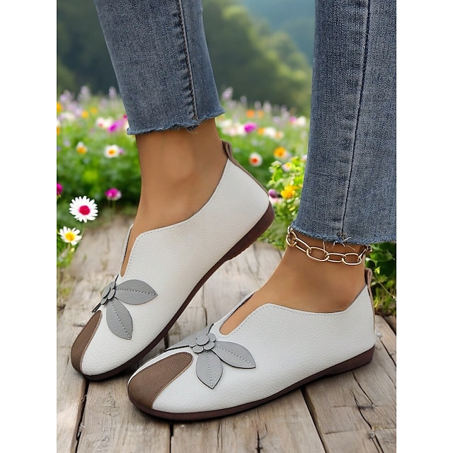  kvinners bred tåboks barfotskinn loafers - håndlagde vintage blomster slip-on sko, myk såle minimalistiske flater for naturlig fotbevegelse