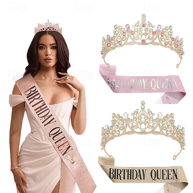  Birthday Party Crown and Sash 2-Piece Set - Multicolor 'Birthday Queen' Combination Pack