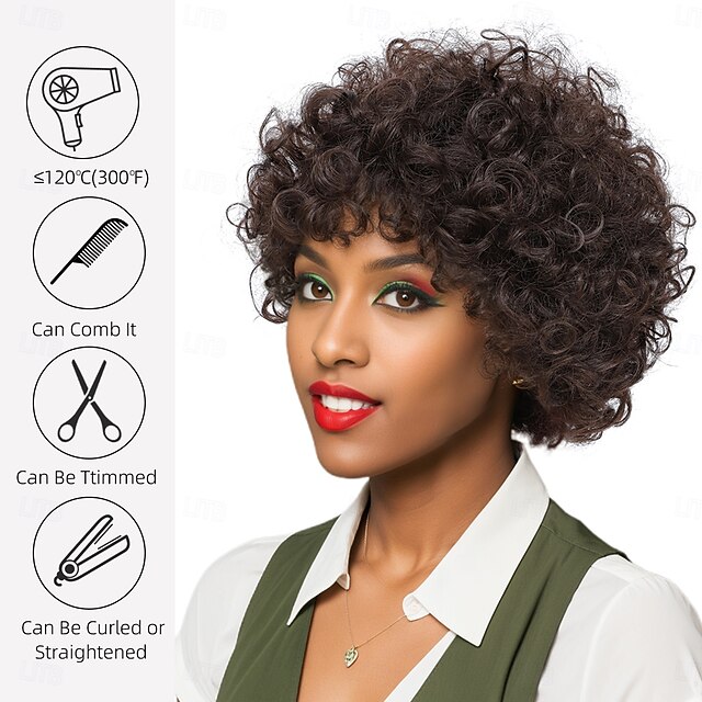 Synthetic Wig Wavy Curly Weave Short Bob Asymmetrical Machine Made Wig ...