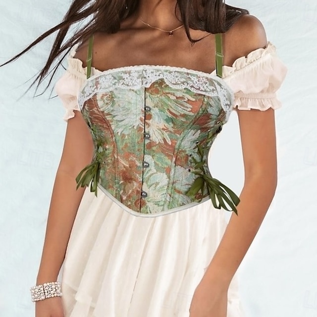  Retró Középkori Reneszánsz Fűző Prsluk Bustier Ren Faire Fűzős Virágos Jacquardszövet Női Kelta Fantasy királyi Mindszentek napja Farsang Parti Alkalmi / Napi LARP Felnőttek Fűző