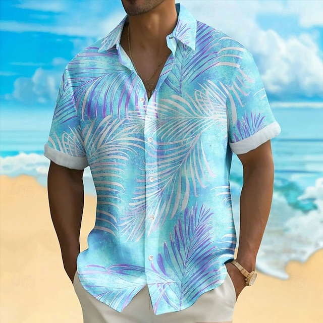  Miesten Palmu lehtiä Trooppiset kasvit Paita Havaiji paita Button Up paita Lyhythihainen Havaijilainen Lomakeskus Loma Pyhäpäivä Ranta-asut Kesä Kevät Sänkyjen avaus 3D-tulostus kauluspaidat Sininen