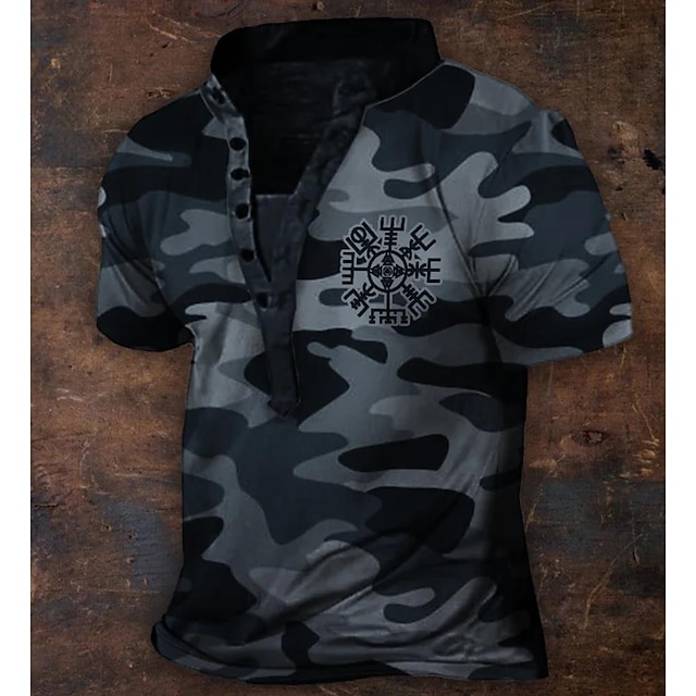  Pánské Kamuflážní barva Tričko Tričko Henley Trička Krátký rukáv Designové Základní Klasické Venkovní Denní Sport Léto Tmavěhnědá Modrá Zelená Henley Tričko Henley