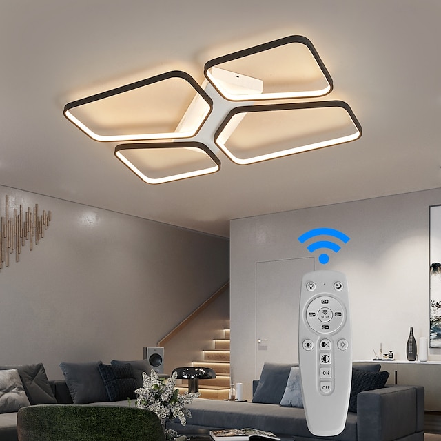  Plafonnier LED moderne pour salon, 4 têtes, 52 W, 64 W, carré, moderne, simple, télécommande, application, éclairage créatif personnalisé, gradation infinie, éclairage de la chambre principale