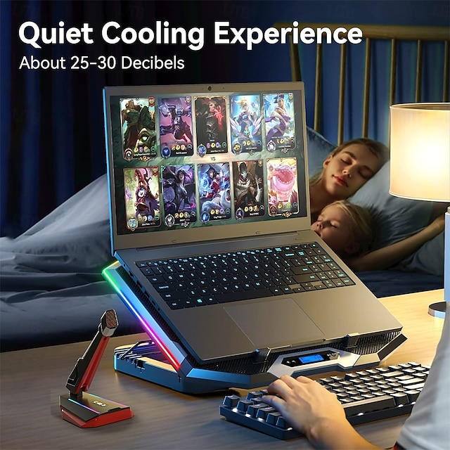  Gaming Laptop Cooling Pad with 8 Cooling Fans Laptop Fan Cooler Pad for 15-17.3 Inch Cooler Stand with 6 Height Adjustable RGB Cooling Pad with Two USB Port & Phone Stand