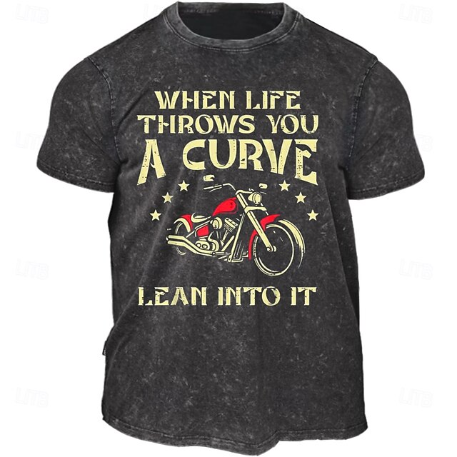 Men's Motorcycle Biker Graphic T-Shirt Short Sleeve - When Life Throws You A Curve Lean Into It Motivational Tee4
