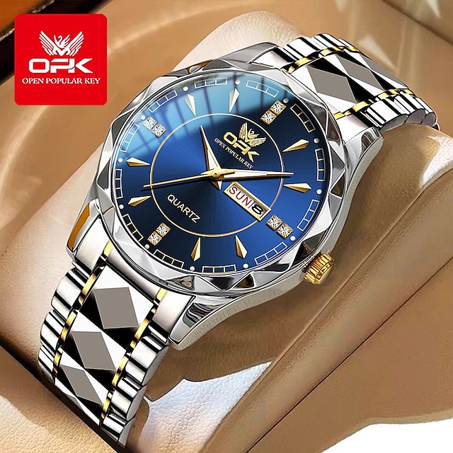  Orologio di Lusso Brand OPK Orologio in Acciaio Inossidabile Business Doppio Calendario Impermeabile Orologio da Uomo Multi Funzione Luce Notturna