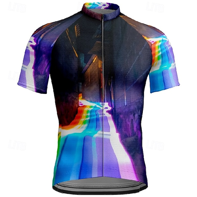  Homme Maillot de cyclisme Manche Courte Cyclisme T-shirt Maillot avec 3 poches arrière VTT Vélo tout terrain Respirant Séchage Rapide Design Anatomique Évacuation de l'Humidité Noir Arc-en-ciel Des