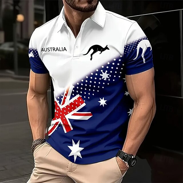 Men's National Flag Polo Short Sleeve Polo Shirts Collared Shirts Casual Outdoor Daily Wear Home Wear 3D Print Summer Spring Fall Blue4