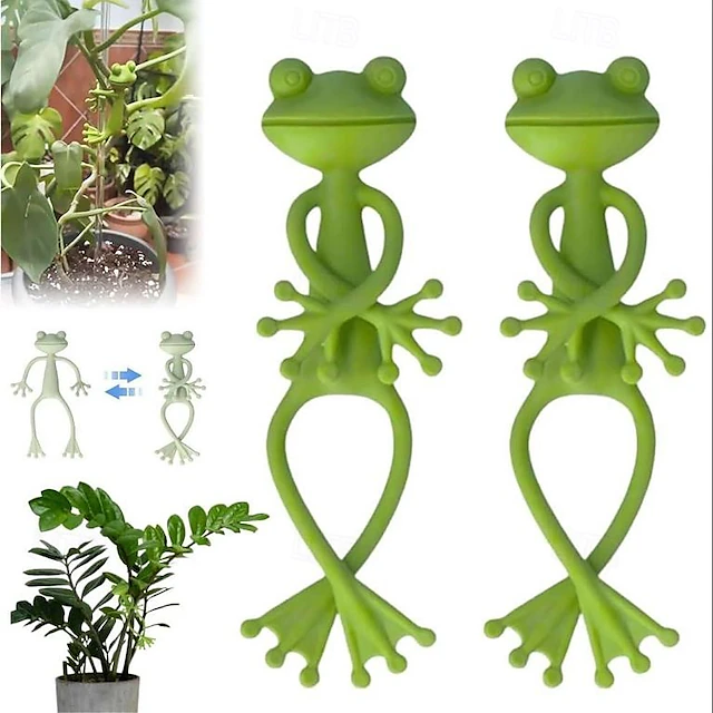 Green Frog Plant Supports Set Frog Plant Stand, Cute Frog Flower Pot ...