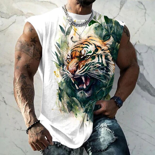 Men's Tiger T Shirt Short Sleeve T shirt 3D Print Crew Neck Shirt Sports Fashion Street Sports Outdoor Casual White Summer Spring Clothing Apparel S M L XL XXL XXXL4