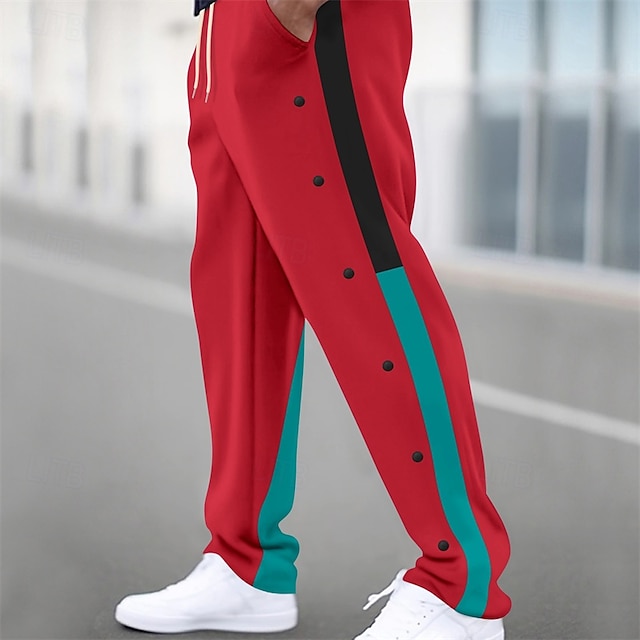  Men's Sweatpants Joggers Trousers Casual Pants Drawstring Elastic Waist Side Button Color Block Comfort No-Iron Full Length Outdoor Daily Running Sports Fashion White Red