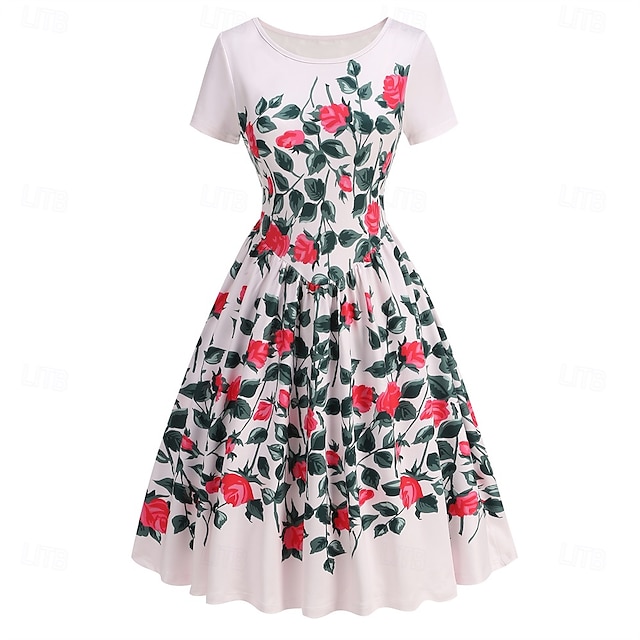  Retró 1950-es Rockabilly Ruhák Swing ruha Virágos Női Farsang Álarcos mulatság Hétköznapi viselet Felnőttek Ruha Hazatérő ruhák