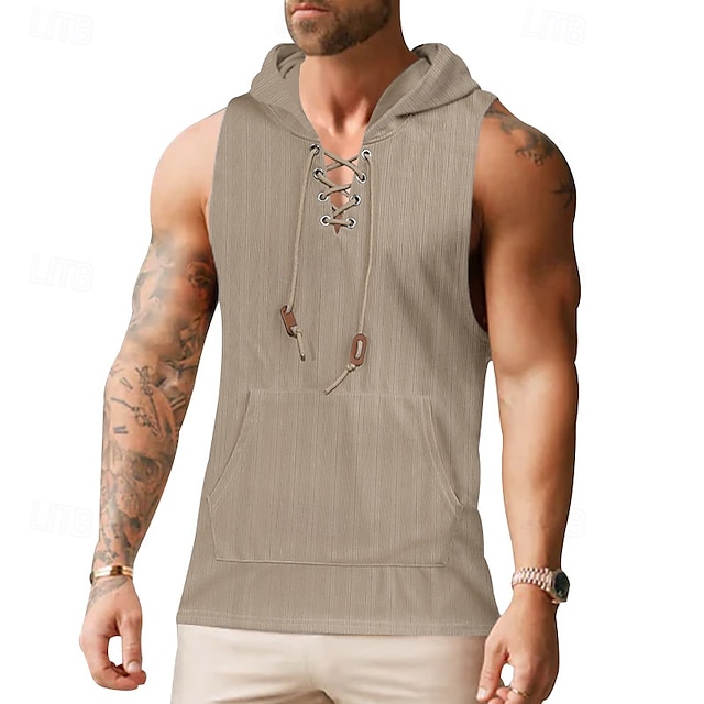  Herren Tank Top Weste Unterhemd Ärmelloses Shirt Ärmellos Mit Kapuze Sommer Einfach Mode Designer Urlaub Straße Ausgehen Schwarz Weiß Khaki Top T-Shirt für Herren