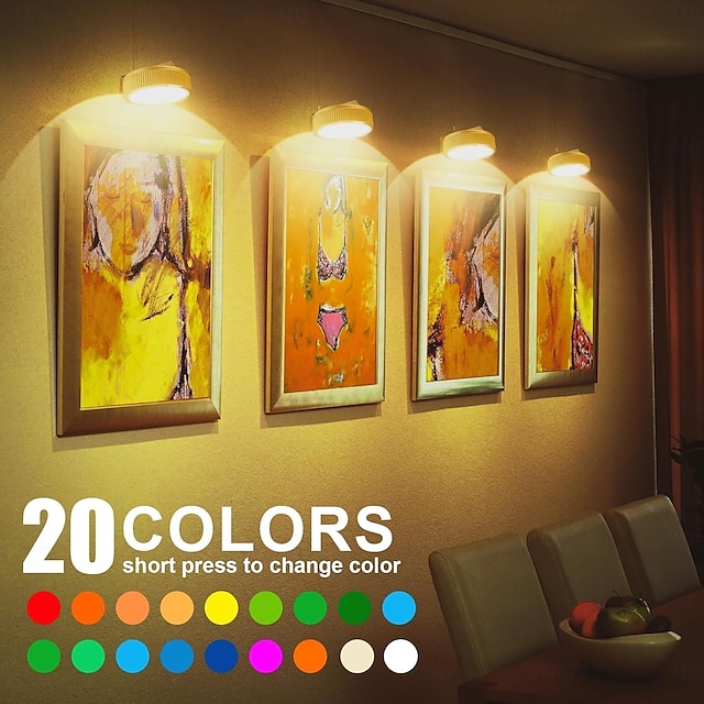  LED Wireless Picture Light, 20 RGB Color Magnetic Lights, Adjustable Timer Led Picture Frame Art Display Light, Wireless Gallery Display Wall Photo Light