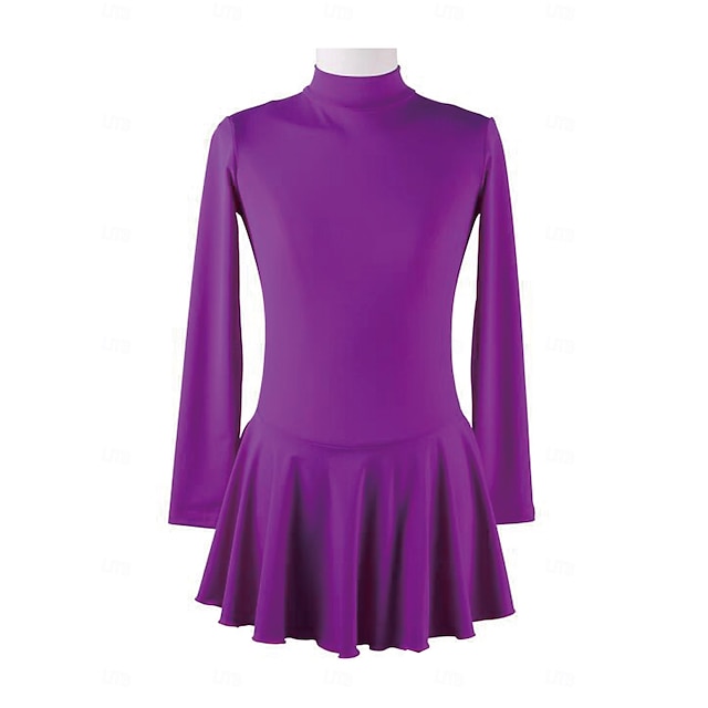  Figure Skating Dress Women's Girls' Ice Skating Dress Violet Patchwork Open Back Mesh Spandex Stretchy Training Practice Professional Skating Wear Thermal Warm Crystal / Rhinestone Long Sleeve Ice