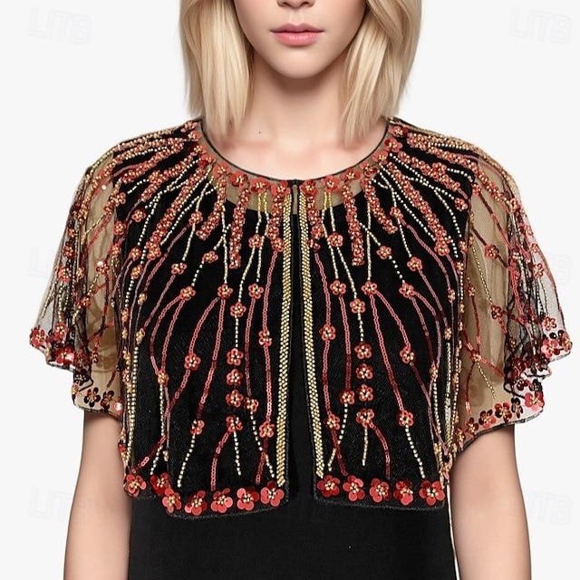 عتيق / معتق الهدر 20S عشرينيات وشاح التفاف شالShawls غاتسبي العظيم إمرأة شابة فتاة ترتر ملابس تنكرية نسائي مهرجان زفاف حفلة ليلية حفلة تنكرية للبالغين شال