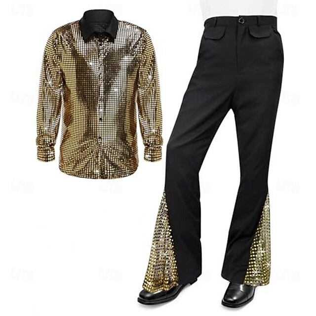 Retro Vintage 1960s Hippie Trousers Shirt Bell Bottom Pants Hippie Fancy Dress Men's Halloween Carnival Masquerade Evening Party Music Festival Pride Parade Adults' Shirt Pants All Seasons4