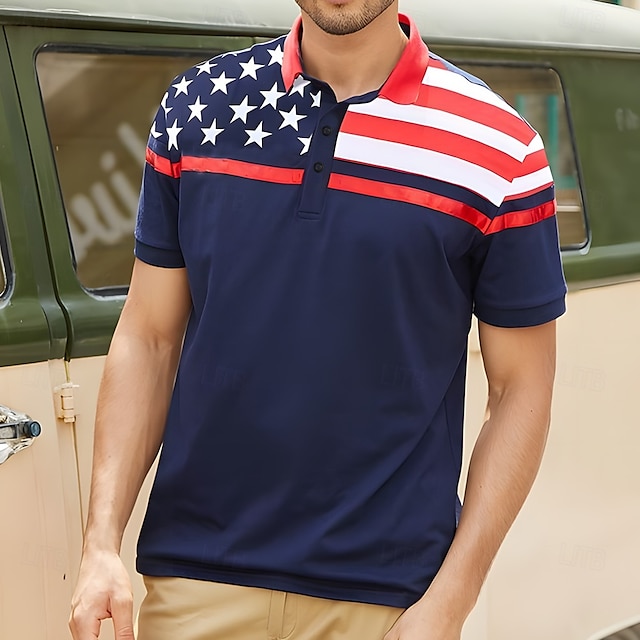  día de la independencia americana Hombre Bandera estadounidense de los Estados Unidos Polo Manga Corta Camisas de polo Camisas con cuello Casual Exterior Ropa Cotidiana Impresión 3D Verano Primavera