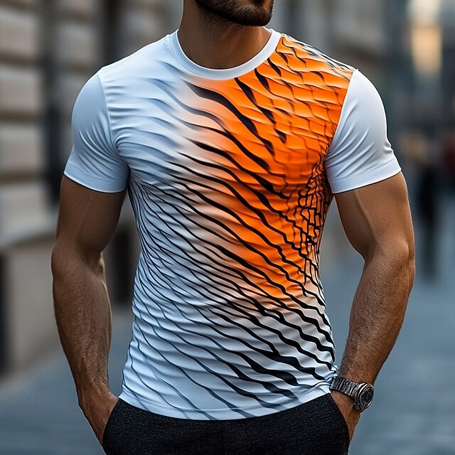 Men's Geometric T Shirt Short Sleeve T shirt 3D Print Crew Neck Shirt Exaggerated Designer Party Casual Holiday Orange Summer Spring Clothing Apparel S M L XL XXL XXXL4