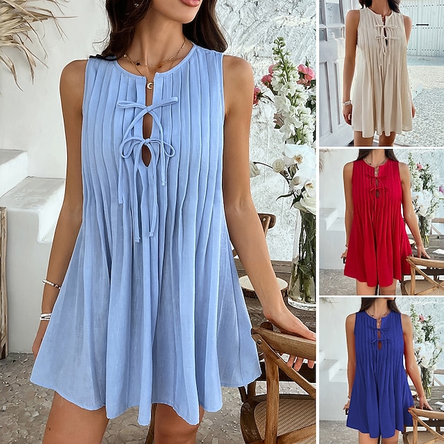  Damskie Sukienka mini Codzienne sukienki Sukienka na szerokich ramiączkach Letnie sukienki Moda Klasyczny Nowoczesny Codzienny Święto Weekend Regularny Równina Bez rękawów Półgolf Czarny Czerwony