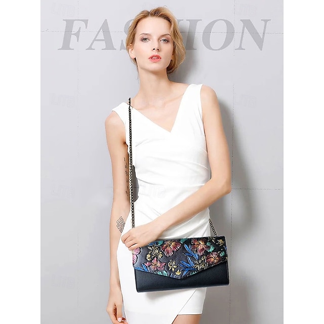 Cartera de piel sintética con estampado de mariposas y flores para mujer, con cadena, se puede llevar al hombro o cruzada, bolsillos con cremallera de varios compartimentos, adecuada para reuniones diarias y eventos de fiesta por la noche
