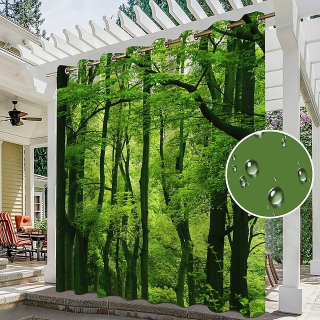 Waterproof Outdoor Curtain Privacy, Sliding Patio Curtain Drapes, Pergola Curtains Grommet 3D Forest Landscape For Gazebo, Balcony, Porch, Party, 1 Panel 25