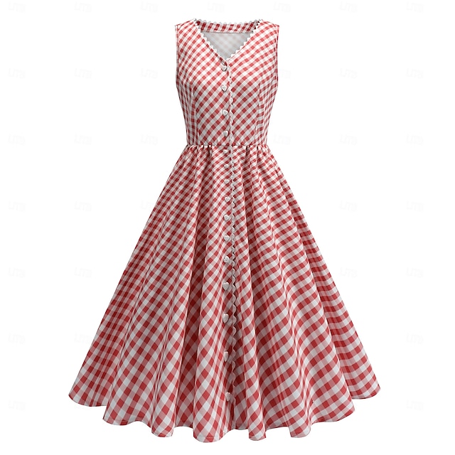  Retró 1950-es Ruhák Swing ruha Kockás Jelmez Női Farsang Álarcos mulatság Hétköznapi viselet Lánybúcsú Felnőttek Ruha Hazatérő ruhák
