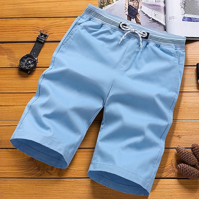  Homens Shorts sociais Shorts de trabalho Com Cordão Cintura elástica Bolso multi Tecido Conforto Vestível Comprimento do joelho Ao ar livre Esporte Diário Moda Casual Preto Azul Marinha