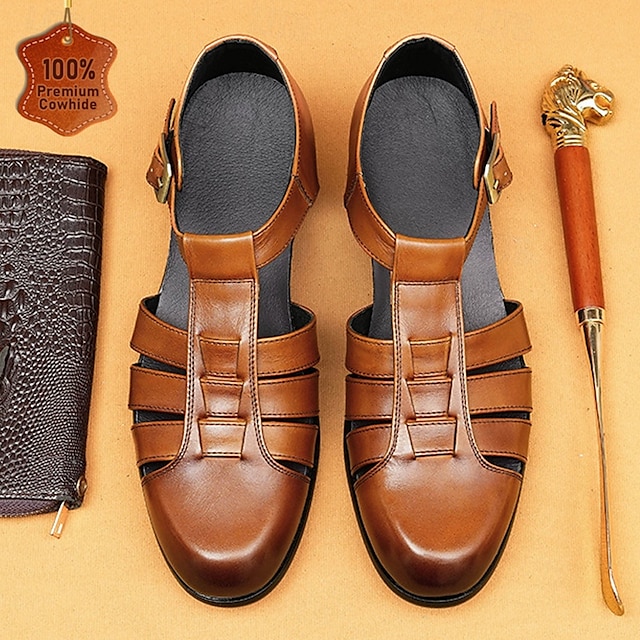  Men's Leather Fisherman Sandals - Breathable Summer Closed-Toe Sandals for Casual & Outdoor Wear