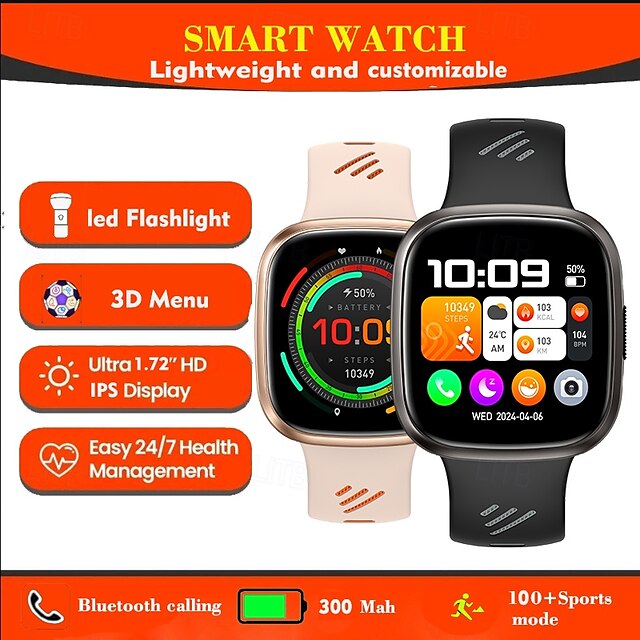  iMosi HT31 Montre intelligente 1.72 pouce Smartwatch Montre Connectée Bluetooth Podomètre Rappel d'appel Moniteur d'Activité Compatible avec Android iOS Femmes Hommes Appels Mains Libres Étanche