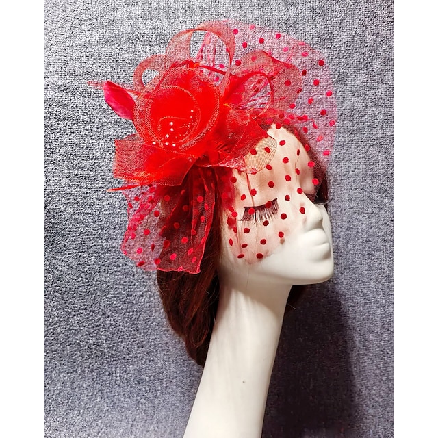  Fascinadores Chapéu de Tule de Noiva Dia das Mulheres Com Pluma Acessório de Pérola para Cabeça