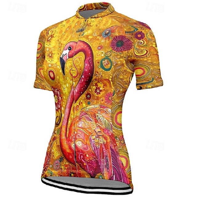  Dames Wielrenshirt Korte mouw Fietsen T-shirt Shirt met 3 achterzakken Bergracen Ademend Sneldrogend Anatomisch ontwerp Lampenkatoen Geel Oranje Groen Kat Hond Sport Kleding