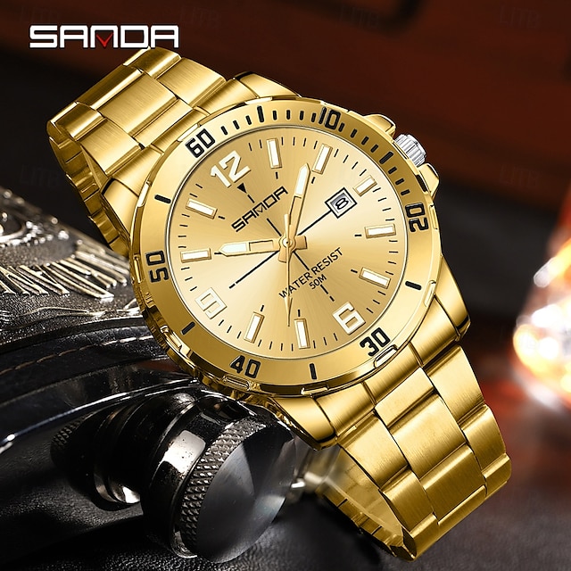 SANDA 3265 Men's Quartz Watch Simple and Fashionable Large Dial Night Light Waterproof Band Calendar Wristwatch