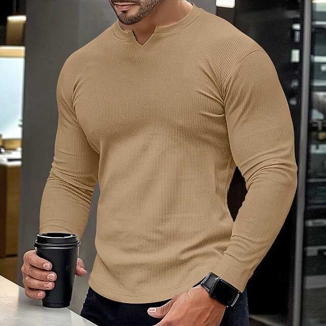  Per uomo Maglietta Maglietta a Maglia a Coste Camicia a Maniche Lunghe Manica Lunga Scollo a V Estate Semplice Striscia di Fossa Moda Designer Essenziale Lavoro a maglia Vacanza Streetwear Uscire