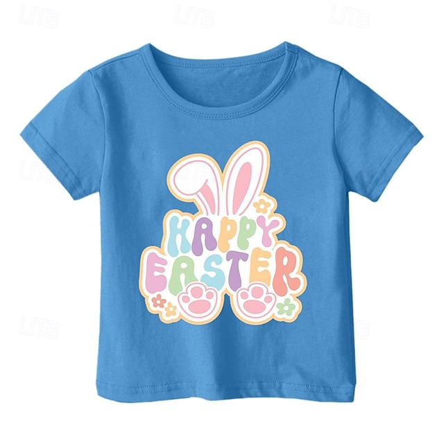  Copii Fete Paște Tricou Iepure În aer liber Imprimeu Manșon scurt Modă 4 ani + Vară Negru Alb Galben