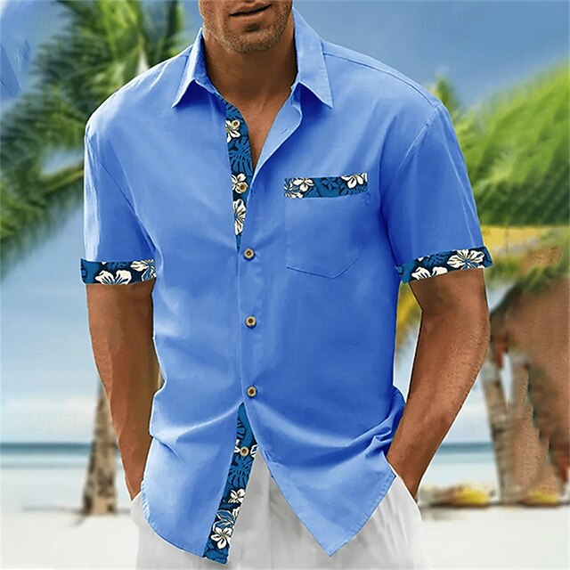 Men's Shirt Summer Shirt Casual Shirt Beach Shirt Button Up Shirt Black Blue Short Sleeve Printing Lapel Vacation Hawaiian Clothing Apparel Polyester Fashion Casual Comfortable3