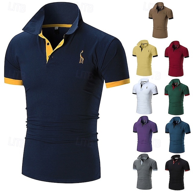  Per uomo Polo Camicia da golf Golf Informale Sport Classico Manica corta Essenziale Color Block Cervo Pulsante frontale Estate Primavera Standard Marrone Scuro Grigio scuro Nero Bianco Giallo Borgogna