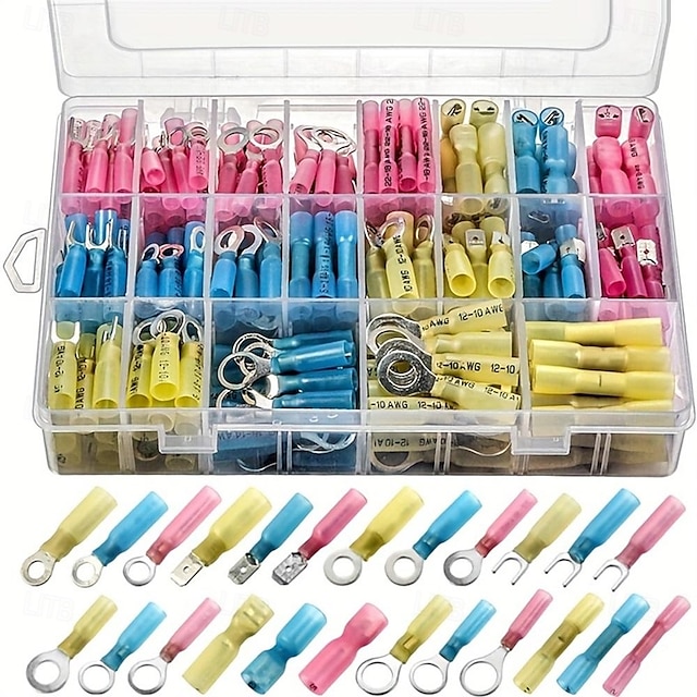  250Pcs/Set Premium Heat Shrink Wire Connectors - Butt Terminals for Marine and Automotive Applications - Insulated Crimp Terminal Set with Seal Electrical Connectors for Waterproof Protection