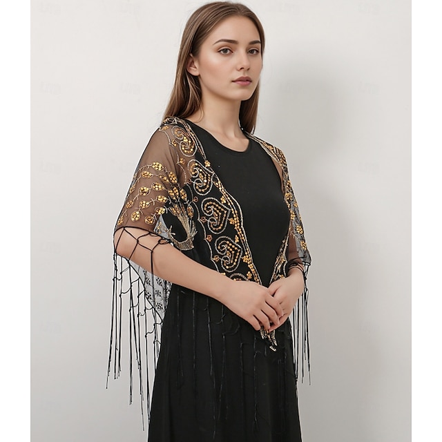  Retró Ordító 20-as évek 1920-as évek sál Wrap Kendők A nagy Gatsby Flapper lány Flitter Rojt Női Farsang Esküvő Estély Álarcos mulatság Felnőttek Kendő