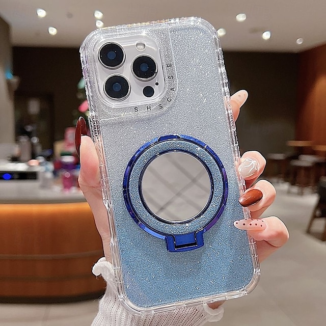  Custodia per iPhone 16e iPhone 16 Pro Max Plus iPhone 15 Pro Max Plus iPhone 14 13 12 11 Pro Max Plus Custodia posteriore con supporto specchio retro magnetico TPU PC